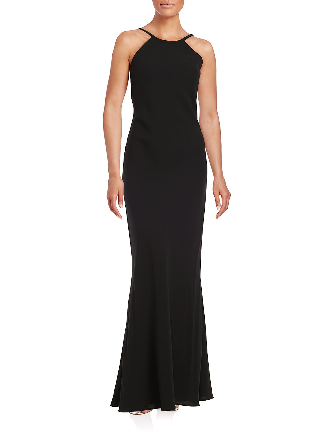 Calvin Klein Women's Sleeveless Halter Full Length Formal Sheath Dress Black Size 14