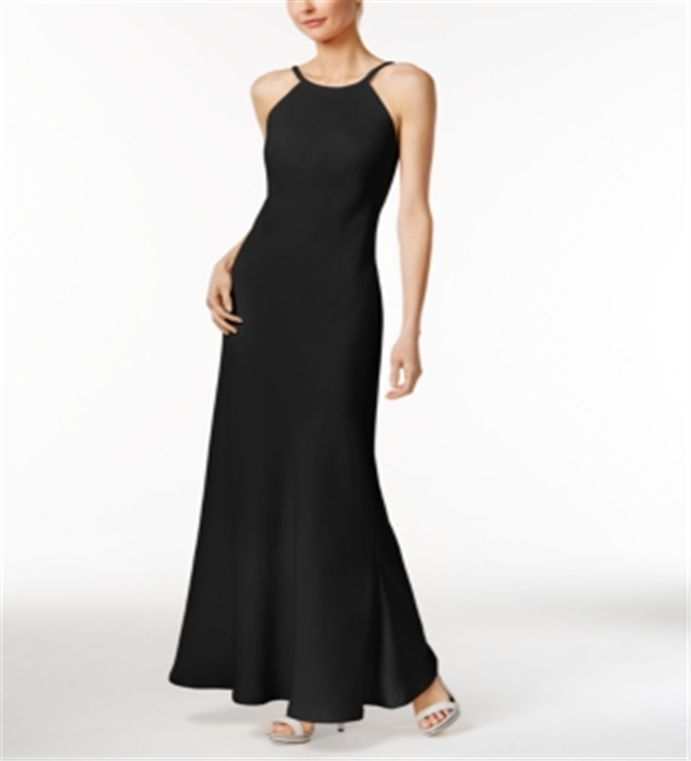 Calvin Klein Women's Sleeveless Halter Full Length Formal Sheath Dress Black Size 14