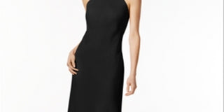 Calvin Klein Women's Sleeveless Halter Full Length Formal Sheath Dress Black Size 14