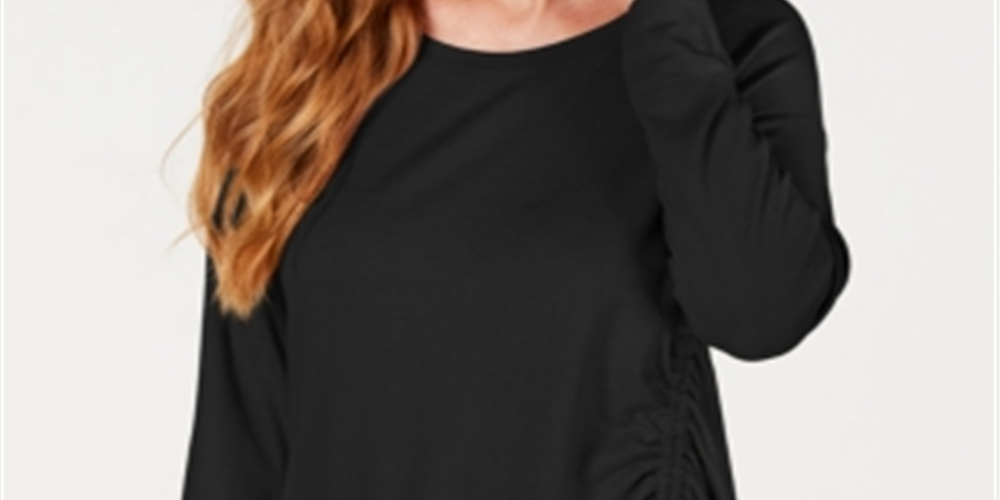 Style & Co Women's Ruched Tie-Detail Top  Black Size XS