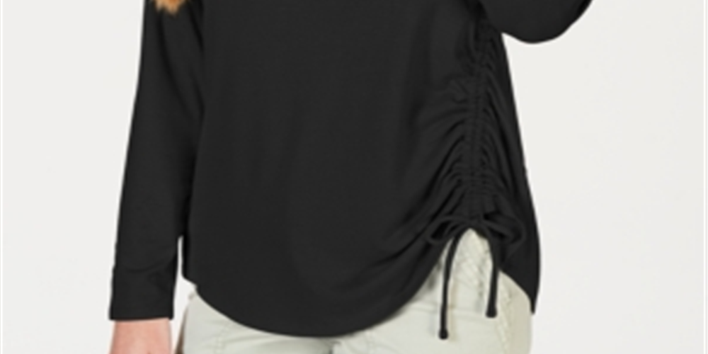 Style & Co Women's Ruched Tie-Detail Top  Black Size XS