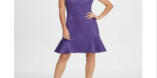 DKNY Women's Cap Sleeve Jewel Neck Knee Length Fit Flare Party Dress Purple Size 14