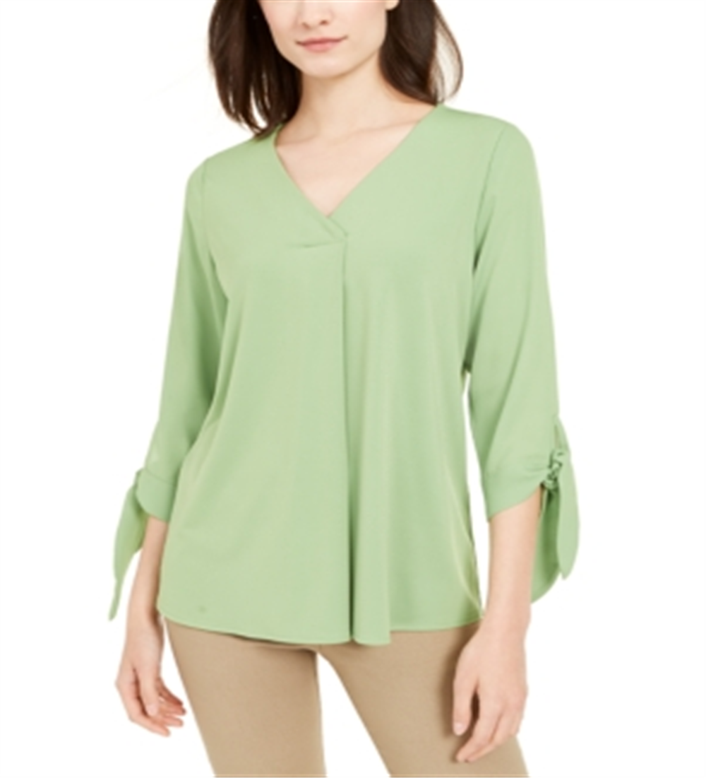 Alfani Women's Pintuck Tie Sleeves Top Green Size XS