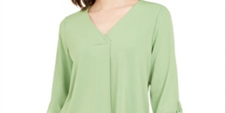 Alfani Women's Pintuck Tie Sleeves Top Green Size XS
