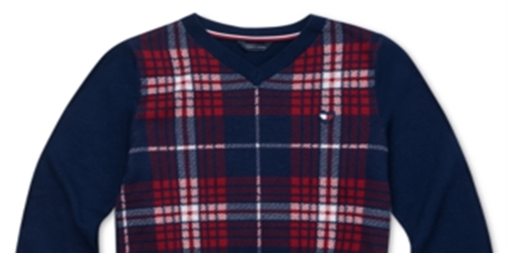 Tommy Hilfiger Big Girl's Cotton Plaid Peplum Sweater Blue Size 12-14