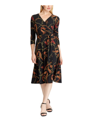 Ralph Lauren Women's Printed Jersey Faux Wrap Dress Black Size 0
