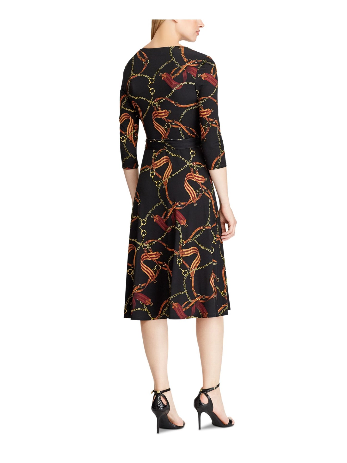 Ralph Lauren Women's Printed Jersey Faux Wrap Dress Black Size 0