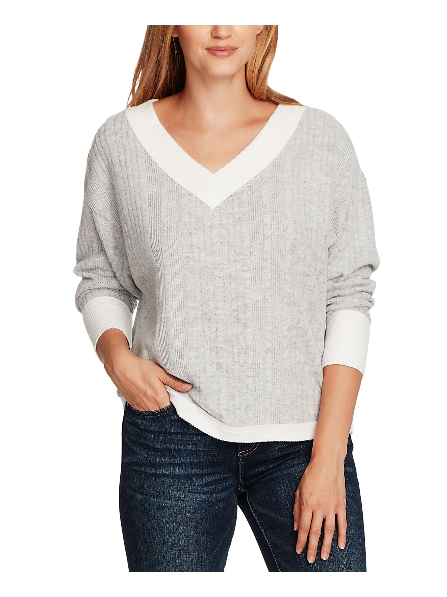 Vince Camuto Women's Long Sleeve V Neck Sweater White Size Large