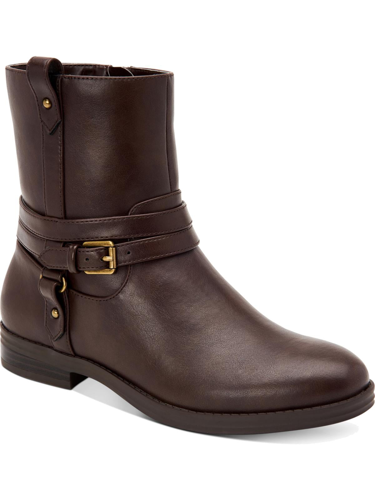 Style Company Womens Brown Buckle Accent Padded State Round Toe Block Heel Zip-up Booties 9.5 M