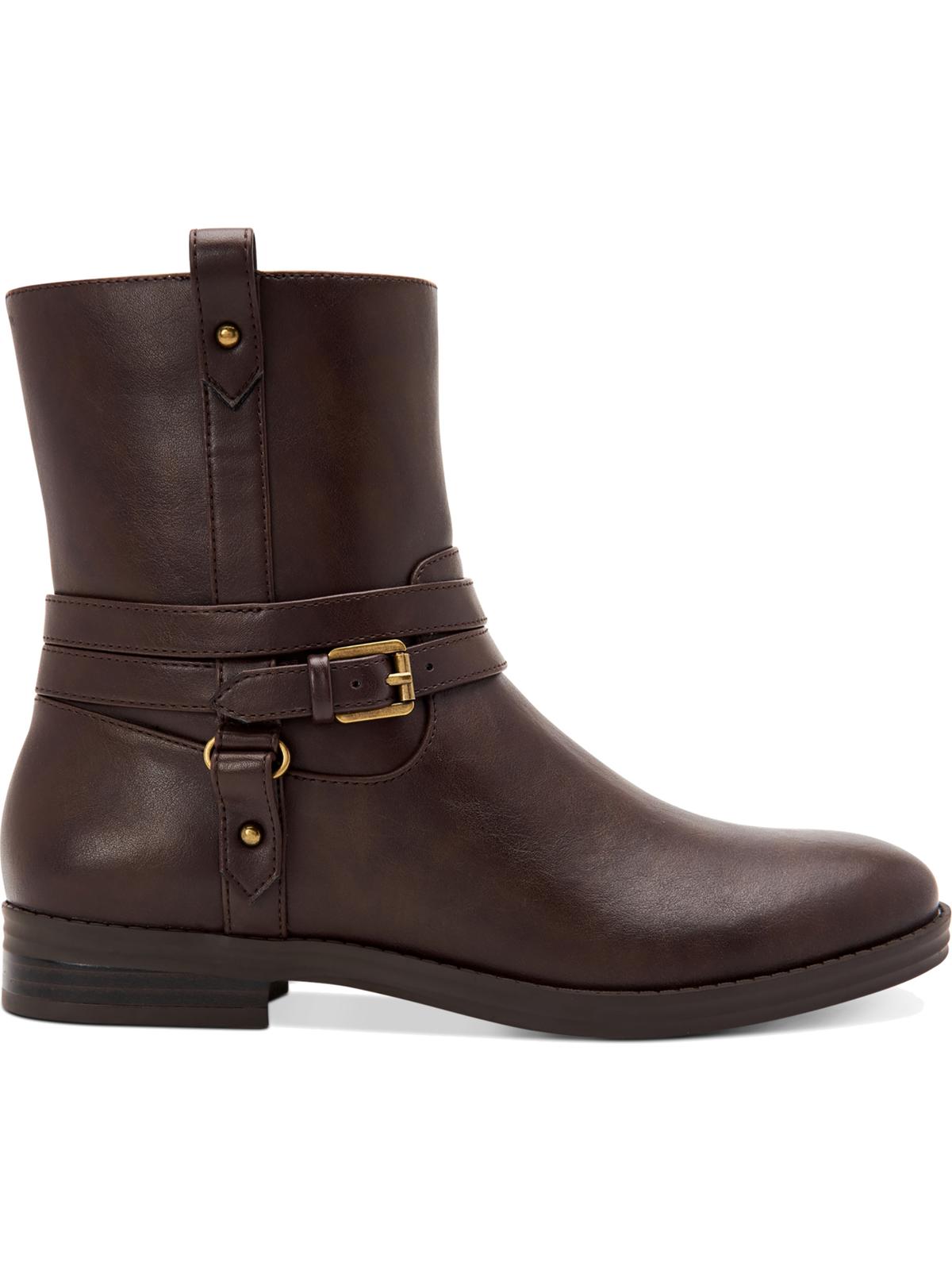 Style Company Womens Brown Buckle Accent Padded State Round Toe Block Heel Zip-up Booties 9.5 M