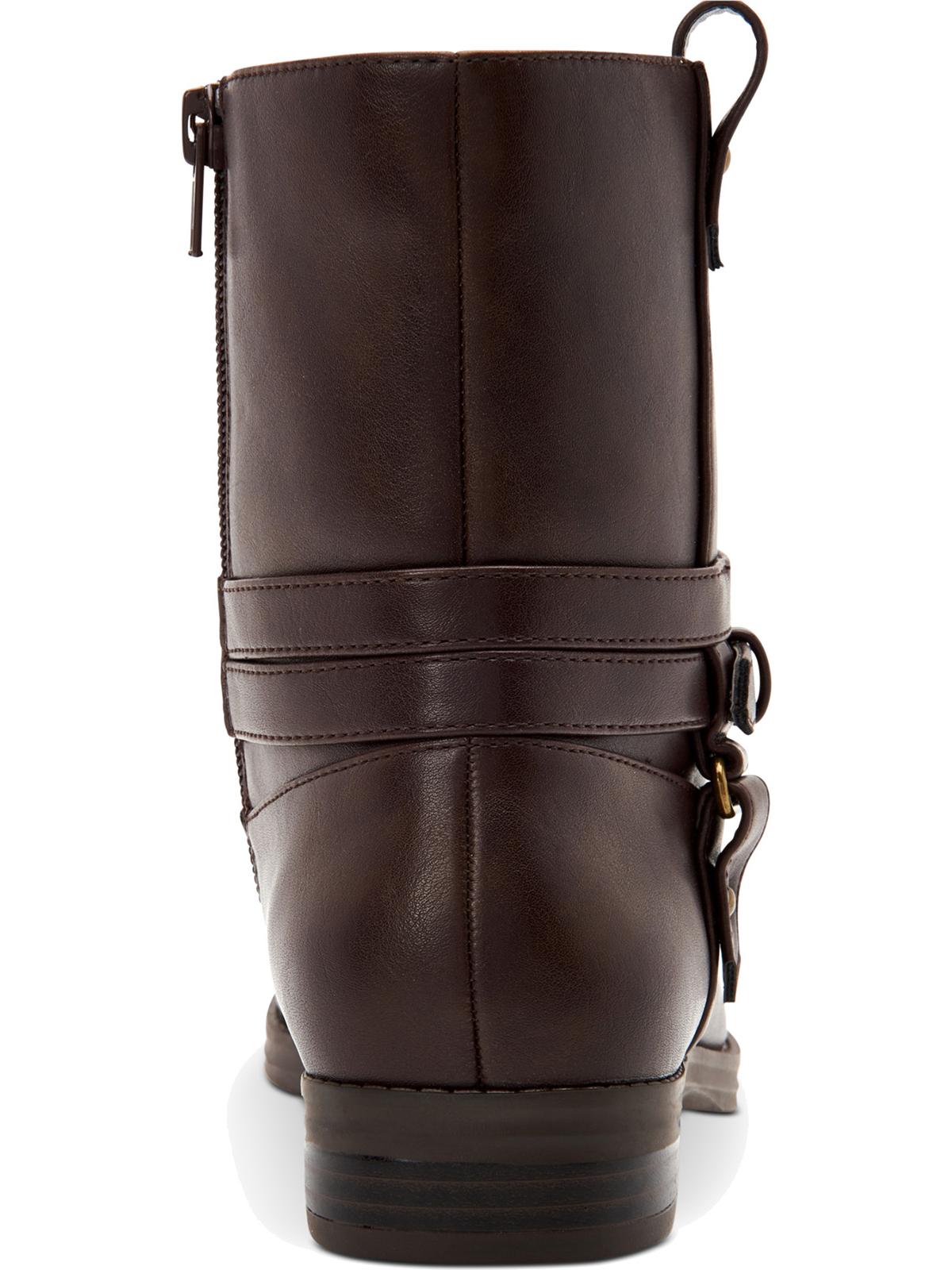 Style Company Womens Brown Buckle Accent Padded State Round Toe Block Heel Zip-up Booties 9.5 M