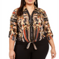 INC Women's Plus Size Printed Tie-Front Blouse Black Size 0X