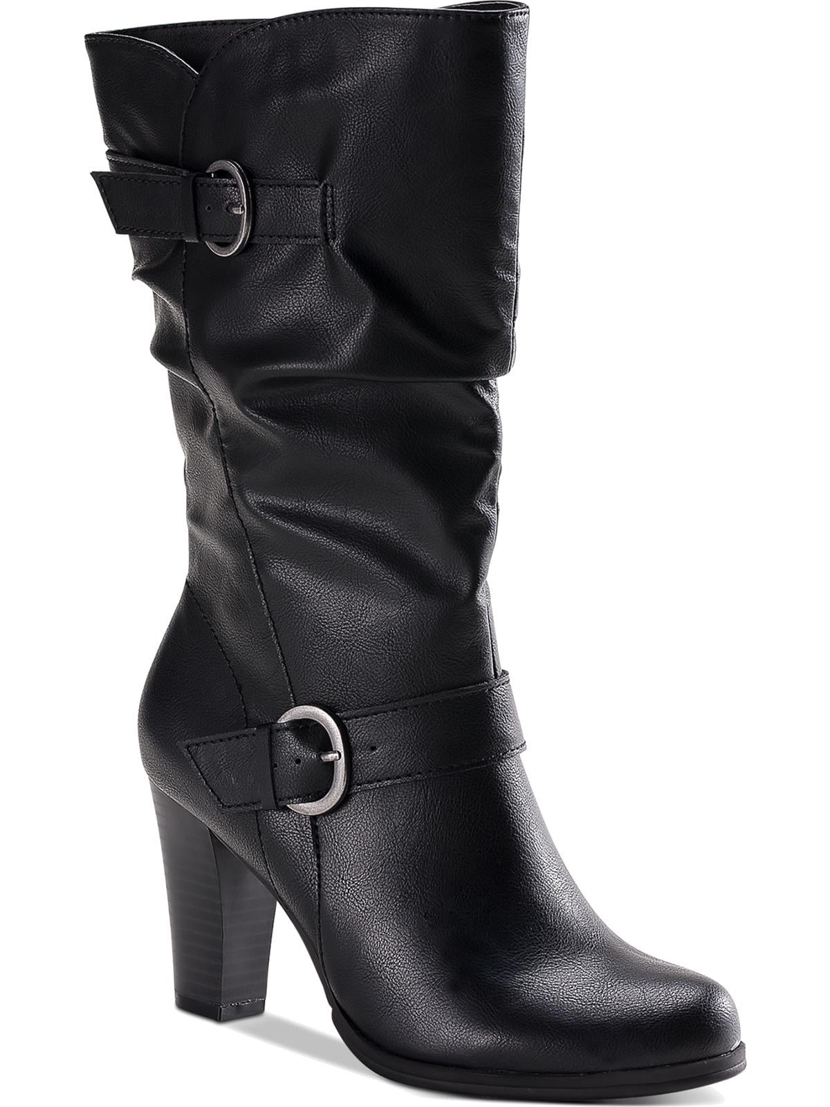Style & Co Women's Buckle Accent Almond Toe Block Heel Zip up Dress Heeled Boots Black Size 5 M