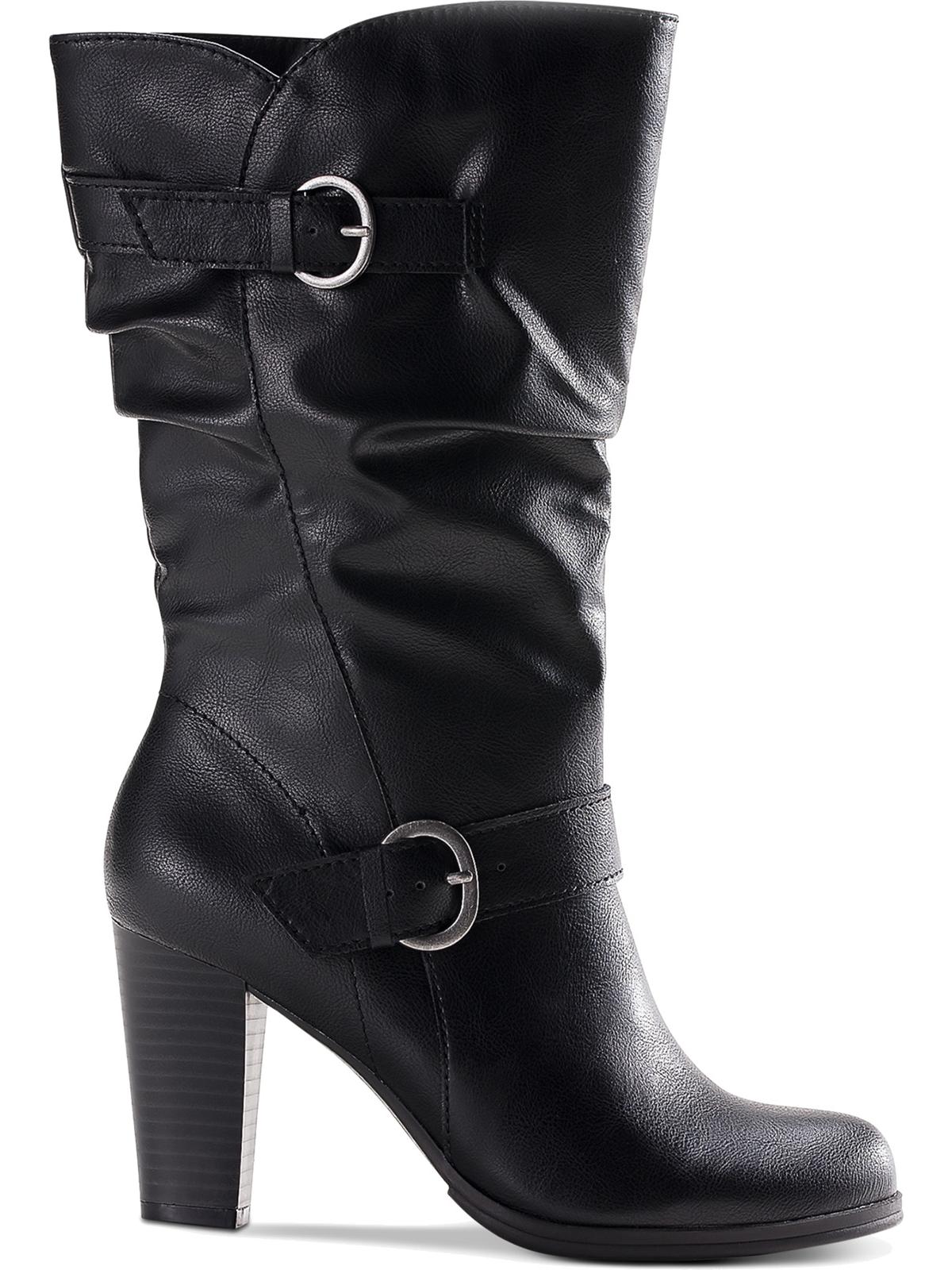 Style & Co Women's Buckle Accent Almond Toe Block Heel Zip up Dress Heeled Boots Black Size 5 M