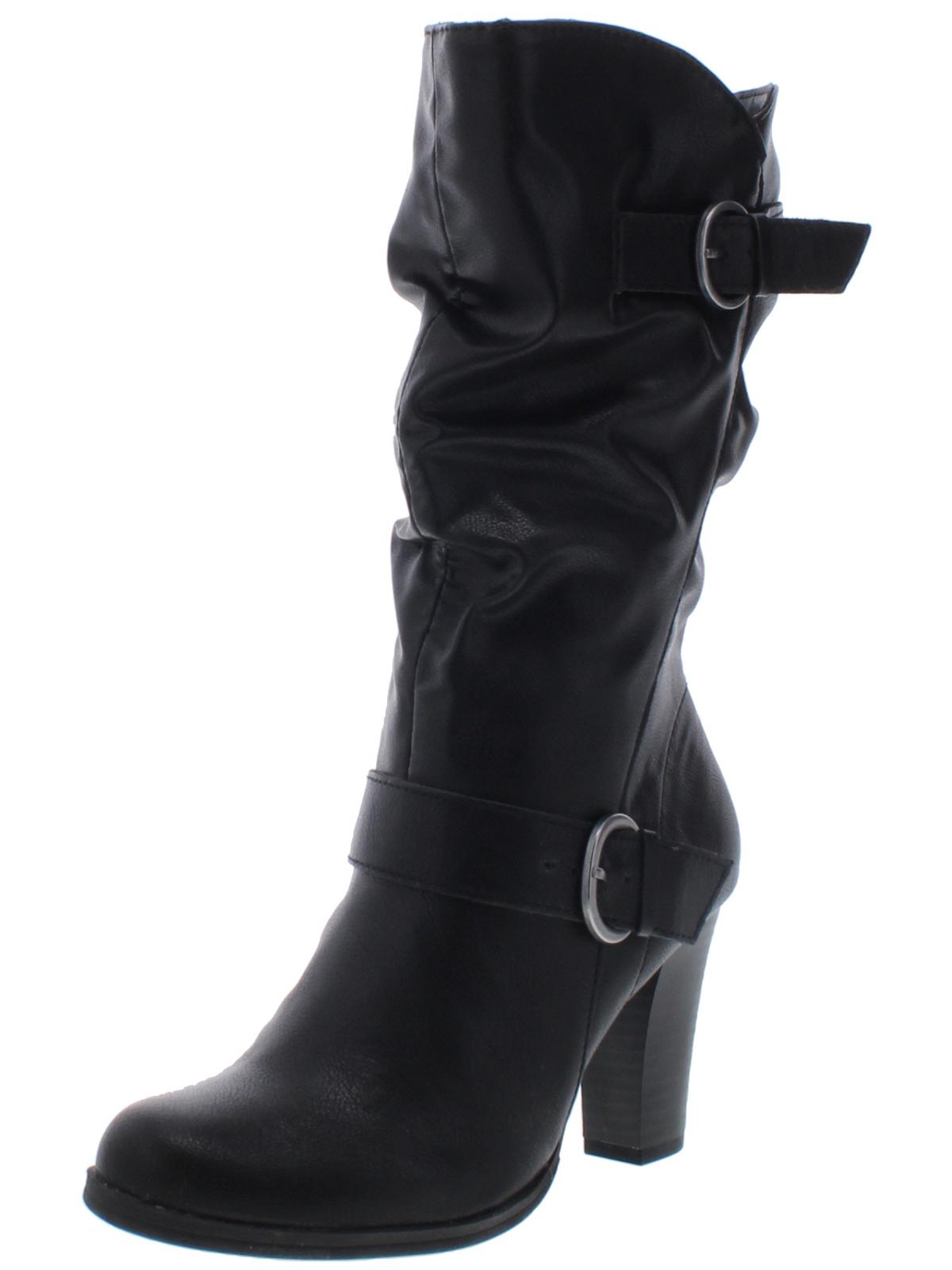 Style & Co Women's Buckle Accent Almond Toe Block Heel Zip up Dress Heeled Boots Black Size 5 M