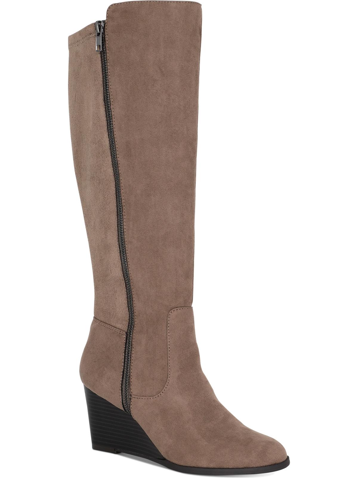 Style & Co Women's Zipper Accent Wynterr Round Toe Wedge Zip up Dress Boots Brown Size 8 M