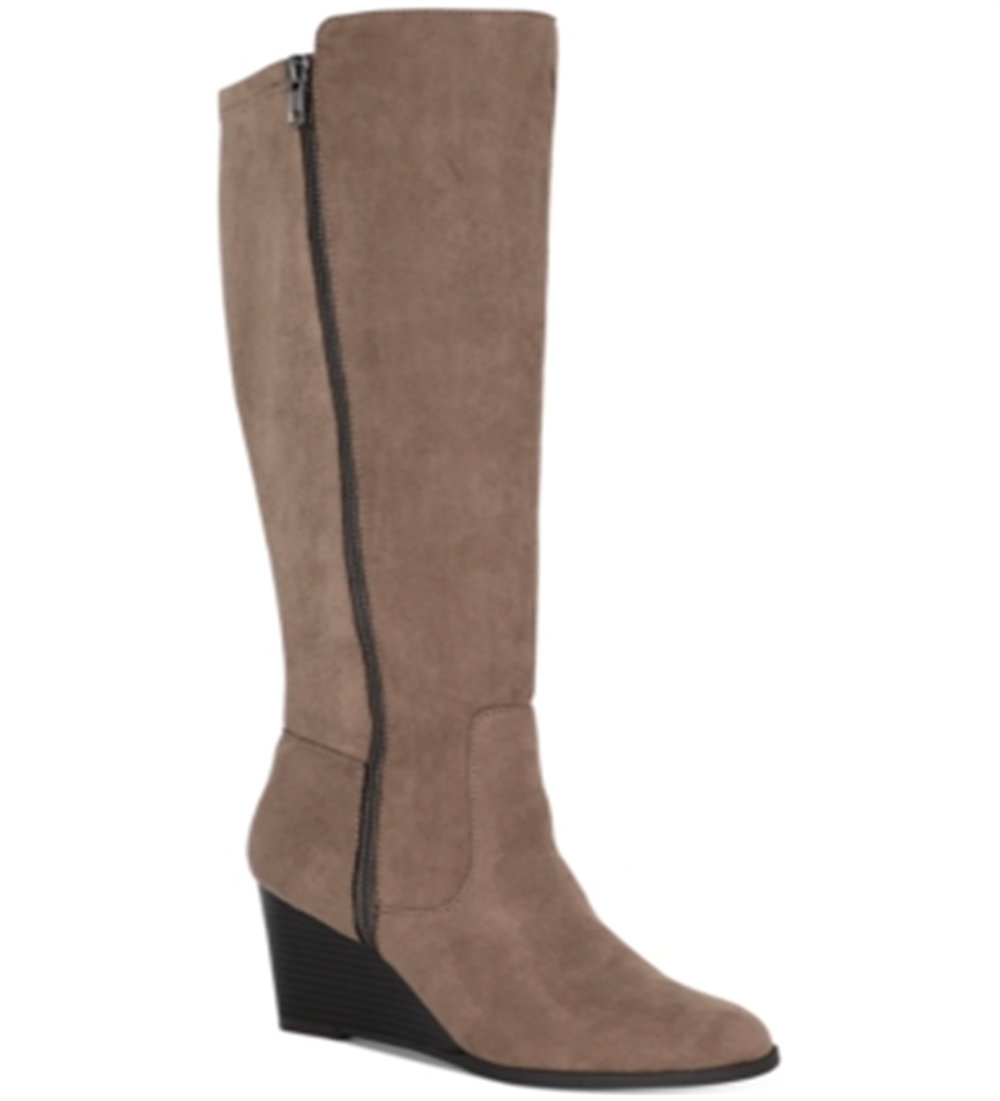 Style & Co Women's Zipper Accent Wynterr Round Toe Wedge Zip up Dress Boots Brown Size 8 M