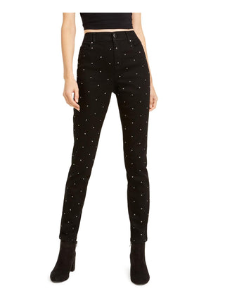 Bar III Women's Studded Skinny Ankle Pants Deep Black Size 8
