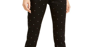 Bar III Women's Studded Skinny Ankle Pants Deep Black Size 8