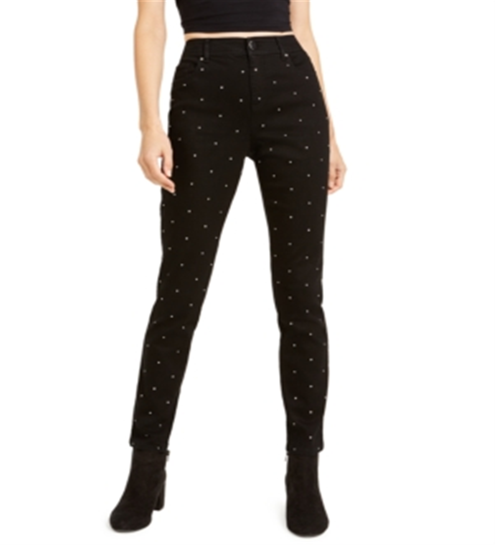 Bar III Women's Studded Skinny Ankle Pants Deep Black Size 8