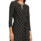 RALPH LAUREN Women's 3/4 Sleeve Keyhole Knee Length Fit + Flare  Black Size 2 P