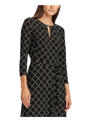 RALPH LAUREN Women's 3/4 Sleeve Keyhole Knee Length Fit + Flare  Black Size 2 P