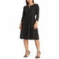 RALPH LAUREN Women's 3/4 Sleeve Keyhole Knee Length Fit + Flare  Black Size 2 P