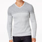 Alfani Men's Texture Stripe V-Neck Sweate Casual Grey Heather Size Small