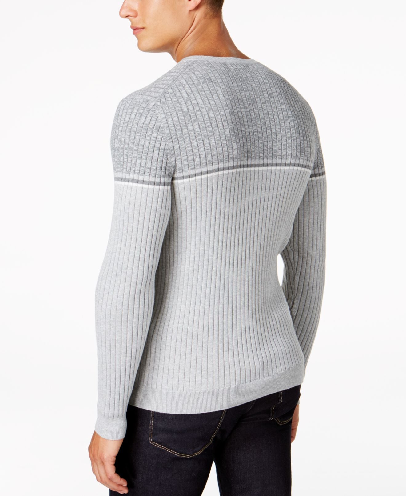 Alfani Men's Texture Stripe V-Neck Sweate Casual Grey Heather Size Small