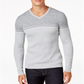 Alfani Men's Texture Stripe V-Neck Sweate Casual Grey Heather Size Small
