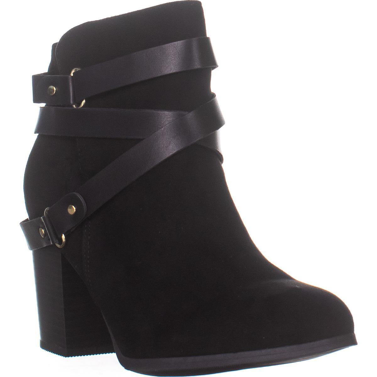 Material Girl Women's Melany Block Heel Ankle Boots Black Micro Black Size 7.5 M