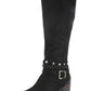 White Mountain Women's Stretch Gore Woven Straps Studded Western Inspired Cushioned Strappy Paulina Round Toe Block Heel Zip up Boots Black Size 5 M