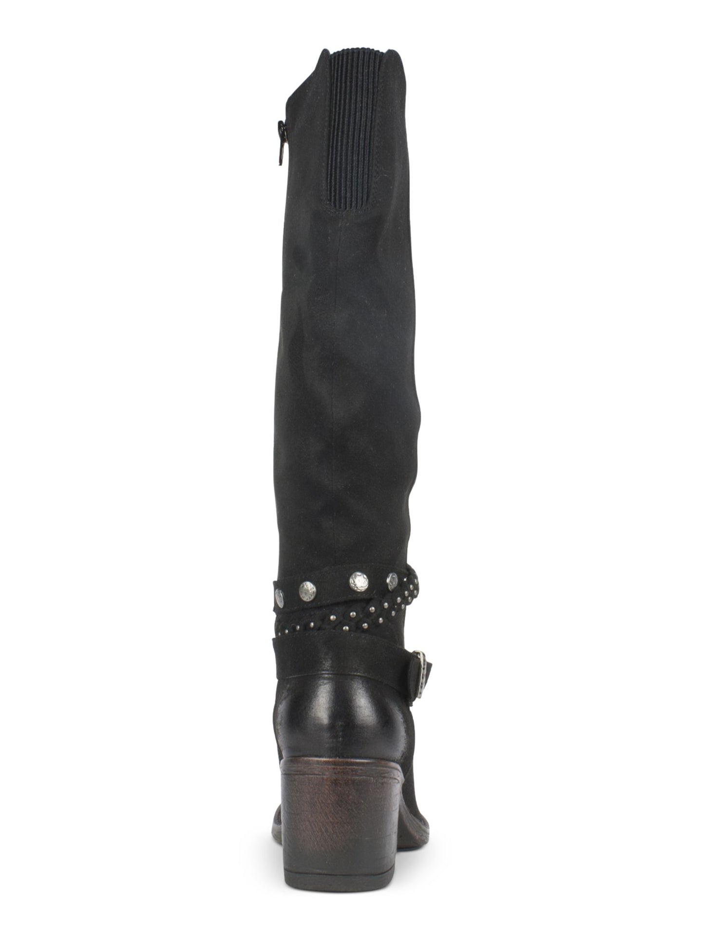 White Mountain Women's Stretch Gore Woven Straps Studded Western Inspired Cushioned Strappy Paulina Round Toe Block Heel Zip up Boots Black Size 5 M