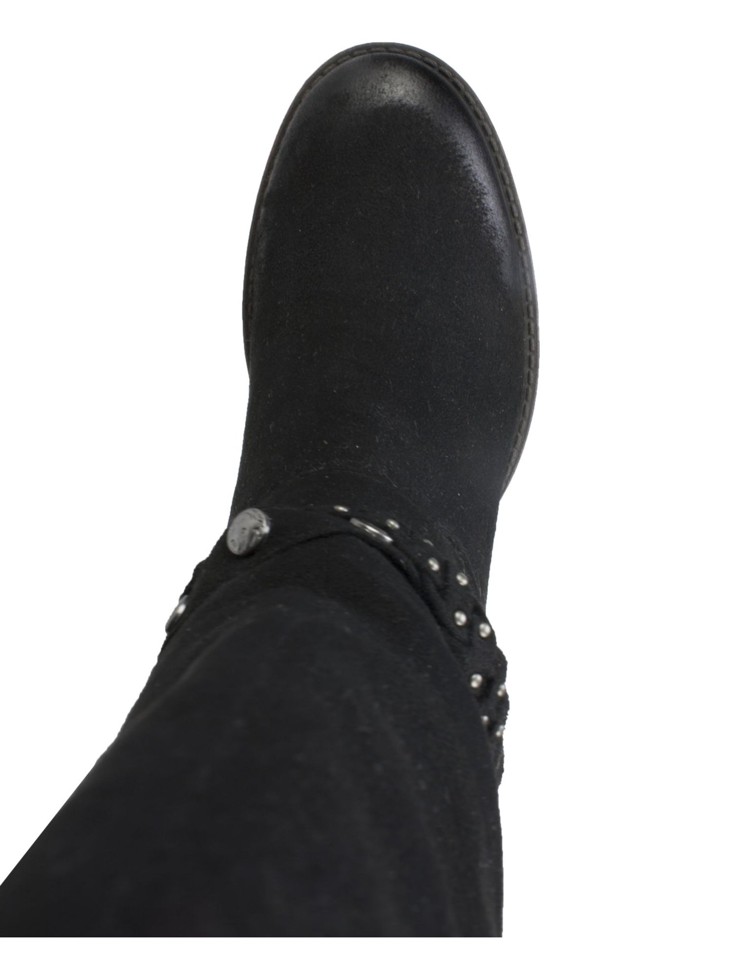 White Mountain Women's Stretch Gore Woven Straps Studded Western Inspired Cushioned Strappy Paulina Round Toe Block Heel Zip up Boots Black Size 5 M