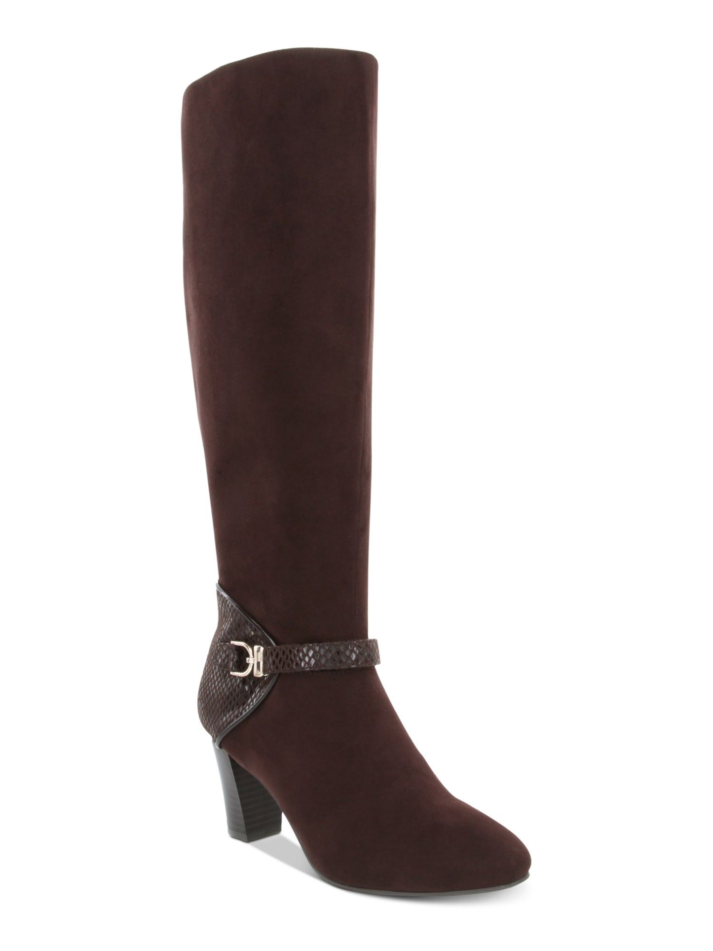 Karen Scott Women's Snake Print Cushioned Buckle Accent Sharonn Almond Toe Block Heel Zip-up Dress Boots Brown Size 8 M