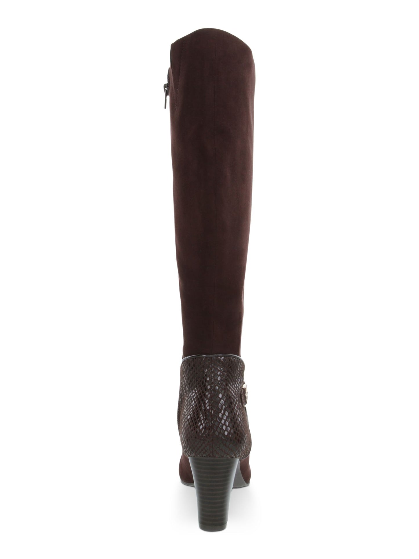 Karen Scott Women's Snake Print Cushioned Buckle Accent Sharonn Almond Toe Block Heel Zip-up Dress Boots Brown Size 8 M