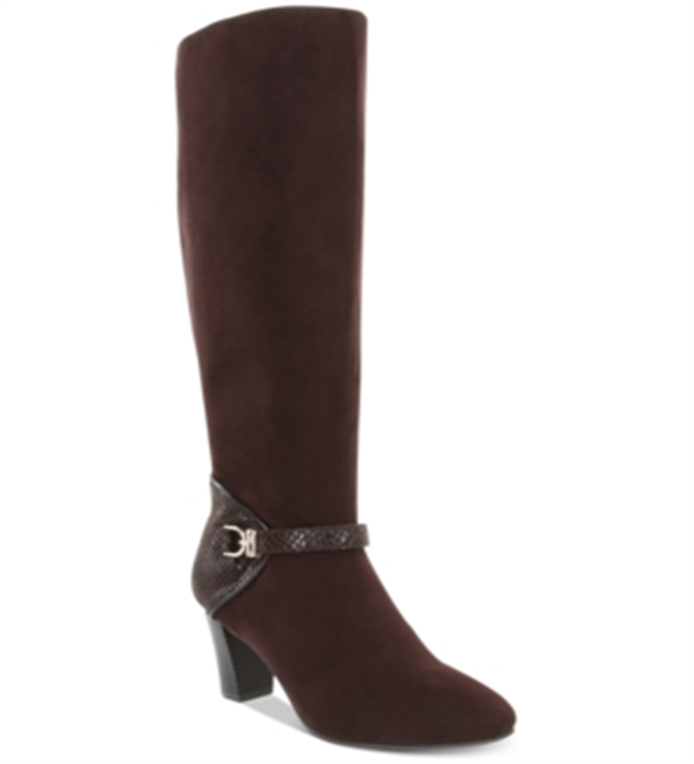 Karen Scott Women's Snake Print Cushioned Buckle Accent Sharonn Almond Toe Block Heel Zip-up Dress Boots Brown Size 8 M