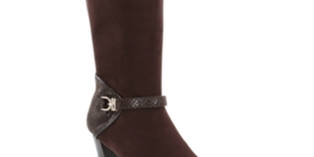 Karen Scott Women's Snake Print Cushioned Buckle Accent Sharonn Almond Toe Block Heel Zip-up Dress Boots Brown Size 8 M