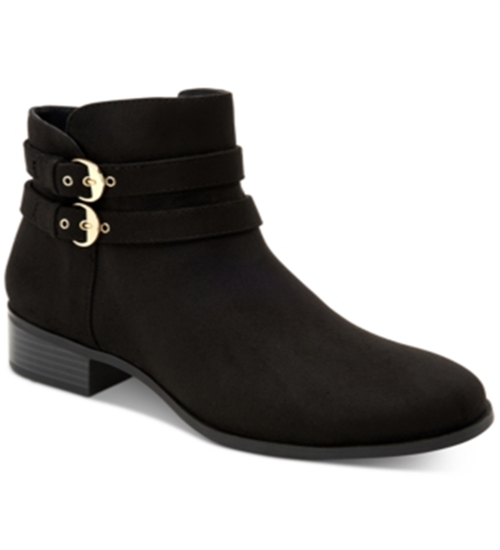 Charter Club Women's  Buckle Accent Cushioned Jaimee Almond Toe Block Heel Zip-up Booties Black Size 5 M -