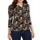 Charter Club Women's Printed 3/4 Sleeve Polo Top Blue Size XX-Large