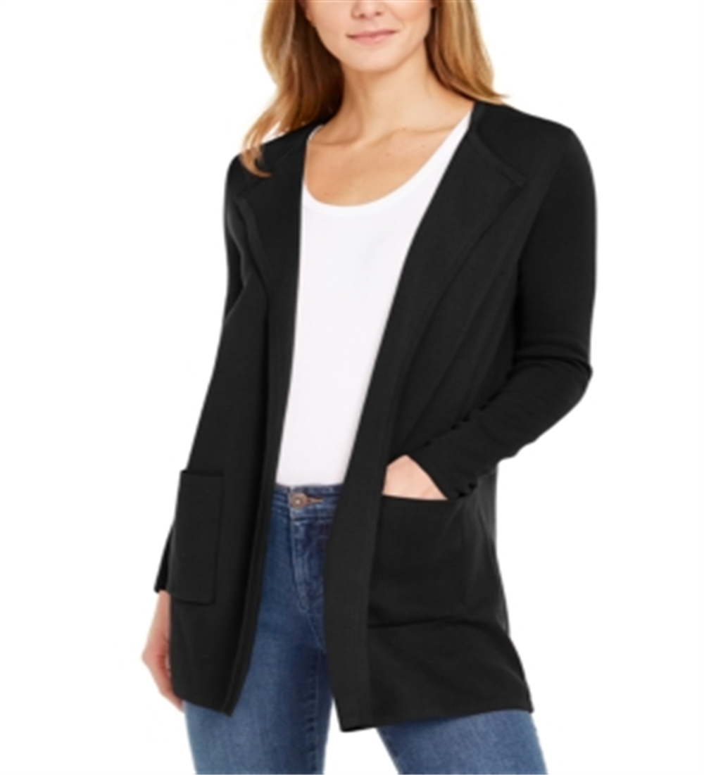 Charter Club Women's Milano Cotton Open Front Sweater Black Size X-Small