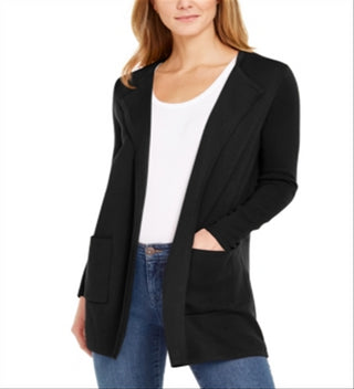 Charter Club Women's Milano Cotton Open Front Sweater Black Size X-Small