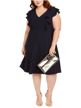 Jessica Howard Women's Plus Ruffled a Line Dress Black Size 16W