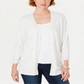 Karen Scott Women's Ribbed Yoke Cardigan Sweater White Size Medium
