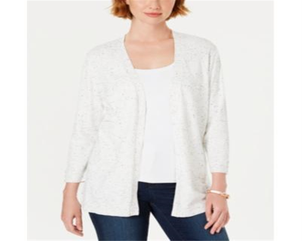 Karen Scott Women's Ribbed Yoke Cardigan Sweater White Size Medium