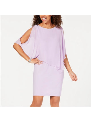 MSK Women's Slit Sleeves Short Sleeve Boat Neck Mini Party Shift Dress Purple Size Small