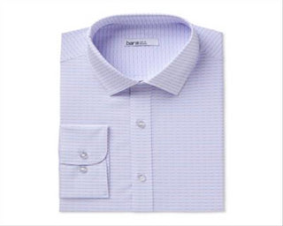 Bar III Men's Easy Care Geometric Collared Classic Fit Stretch Dress Shirt -Pink Size S