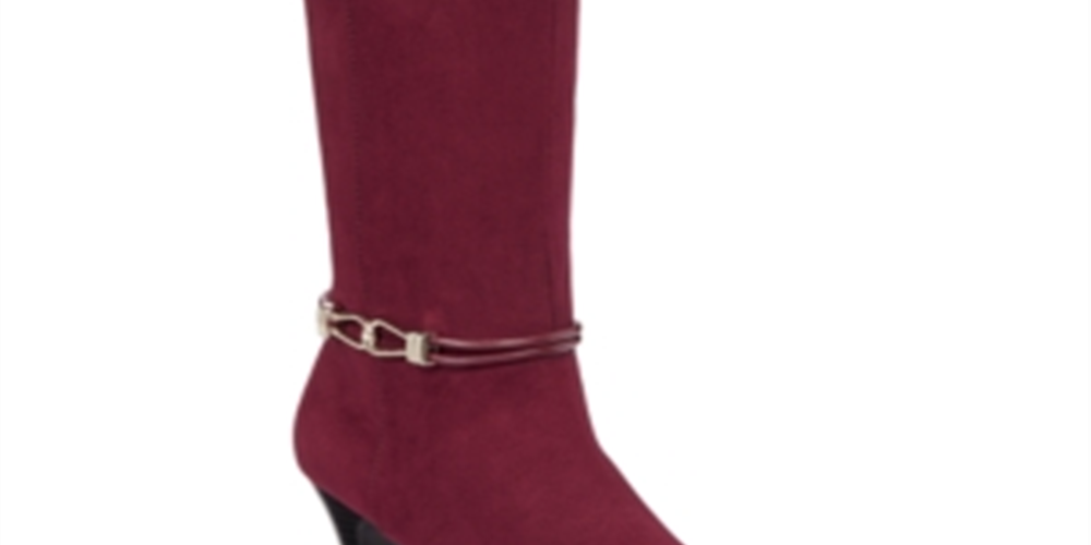Karen Scott Women's Hollee Fabric Almond Toe Knee High Fashion Boots Red Size 6.5 M