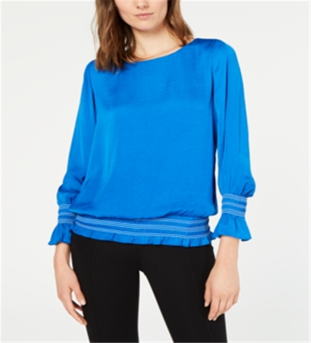 Alfani Women's Long Sleeve Jewel Neck Top Blue Size Small