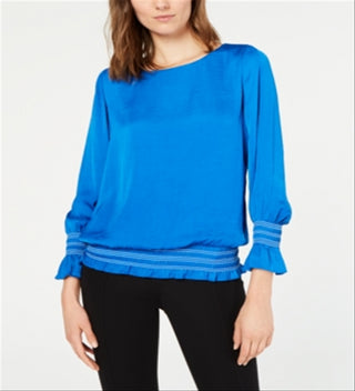 Alfani Women's Long Sleeve Jewel Neck Top Blue Size Small